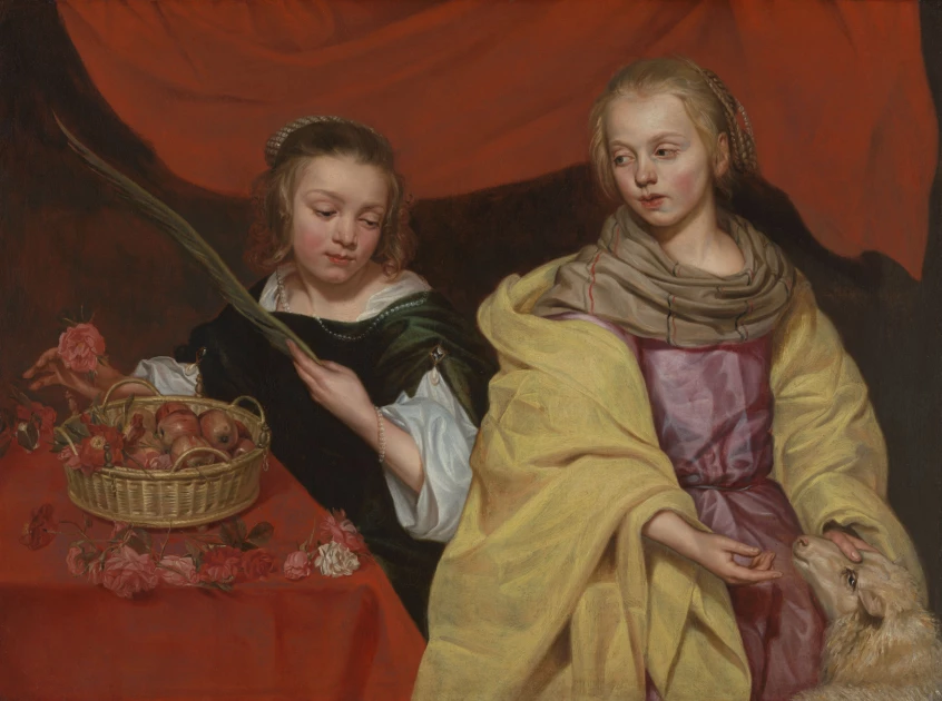 Twee meisjes als de heiligen Agnes en Dorothea